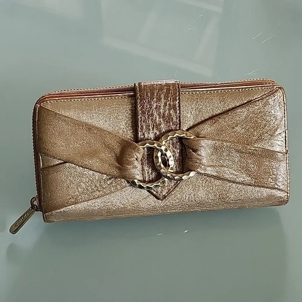 Vintage Botkier Leather Shimmering Gold Wallet 80's Vibe